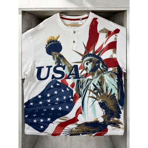 American Legacy USA Patriotic Henley T-Shirt - Statue of Liberty, Eagle & Flag - Picture 2 of 16